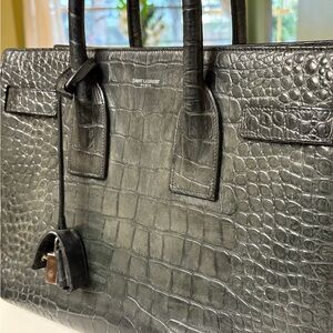 Saint Laurent Black Croc-Embossed Handbag